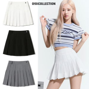 rose朴彩英同款 5252byo!oi韩国设计师品牌 logo纯色百褶裙短裙