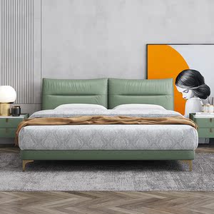 8米带软靠意式极简现代简约头层牛皮1.5m绿色床