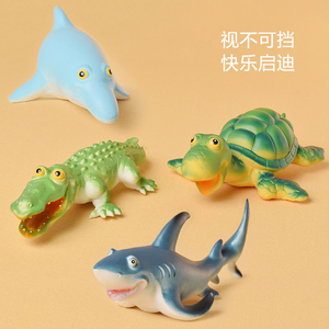 海洋动物玩具软胶可爱鲨鱼乌龟鳄鱼企鹅软体玩具海洋动物模型静态