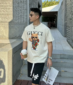 Gucci/古驰 24夏季新款墨迹滑板小熊字母印花圆领T恤短袖男女