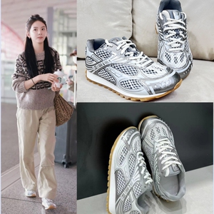王一博章若楠明星同款鞋子女休闲老爹鞋情侣秋季bv银色网面运动鞋