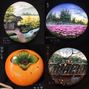 手绘石头画成品丙烯画鹅卵石风景画摆件礼物