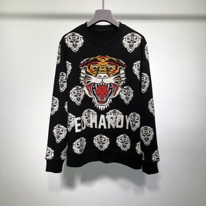 edhardy埃德哈迪2020秋冬烫钻闪电老虎头圆领卫衣宽松休闲长袖男