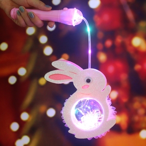 2024中秋儿童手提发光兔子灯笼可爱卡通音乐玩具幼儿园创意小花灯