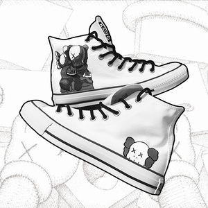 hp手绘鞋定制diy涂鸦kaws主题黑白改色空军一号af1椰子帆布鞋防水