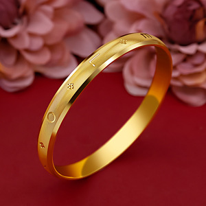 5d矿金cnc工艺车花雕刻金版love英文手环手镯女款沙金手镯