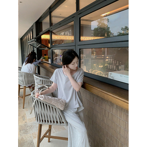ZNG SHOP女装“长期主义”夏季温柔风圆领纯色叠穿假两件短袖T恤