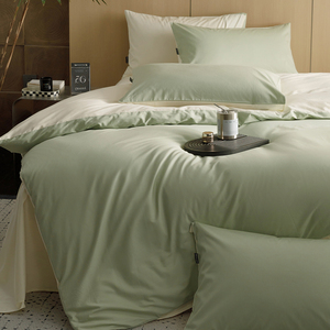 A类100支全棉纯棉四件套高档床上用品简约纯色被套床单三件套床笠