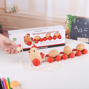 拖拉鸡木质宝宝玩具牵线拉绳鸡蛋手拉儿童1-3岁2学步拉拉车绳动物