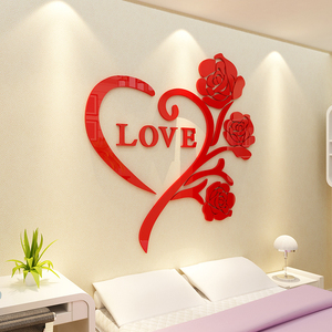 love玫瑰包邮3D水晶亚克力立体墙贴卧室客厅家居温馨浪漫婚庆创意