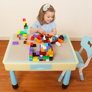 积木桌子多功能儿童玩具桌幼儿园大颗粒桌椅套装拼装女孩写字实木