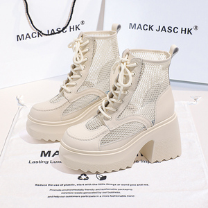 香港MACKJASCHK镂空12CM薄款马丁靴女2024夏季新款网面超高跟凉靴