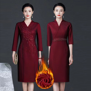 喜婆婆婚宴装秋冬平时可穿结婚喜妈妈礼服年轻丈母娘高贵连衣裙