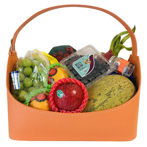 皮篮水果篮收纳篮手提礼品篮礼盒皮革网红果篮装水果送礼提篮批发