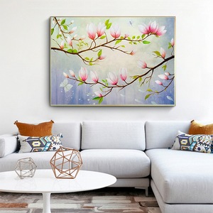 纯手绘油画现代简约客厅走廊过道植物装饰画花卉玉兰花餐厅挂画