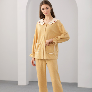 佳洁儿睡衣女2022新款秋季女纯色亲肤棉纯棉长袖家居服套装120217