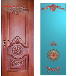 横洋花冒头圆形洋贴花门芯木雕欧式木门雕花浮雕图精雕灰度图雕刻