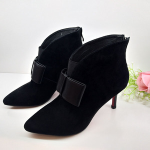 佰莉文春秋新款短靴女细跟尖头裸靴冬季高跟女靴百搭女鞋真皮单靴