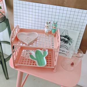 少女心粉嫩两层桌面迷你收纳架梳妆台化妆品整理架塑料女生宿舍