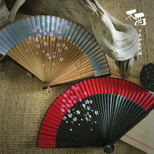 日式日本扇子真丝烫花绢扇粉樱花日式折扇江户女日本和风女式扇