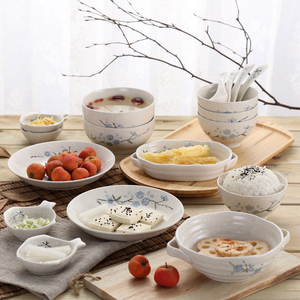 樱之歌日式雪花釉家用4.5英寸米饭碗餐具套装陶瓷面碗5.5寸吃饭碗