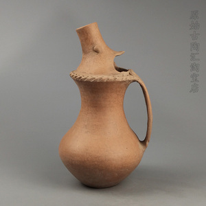 古玩装饰陶器齐家文化兽头红陶盉复古捡漏古董陶壶家装仿古摆件