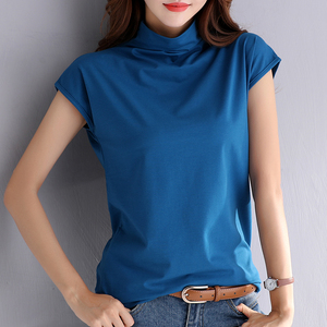 半高领宽松短袖t恤女2020新款纯棉韩版潮薄款打底衫半袖体恤上衣