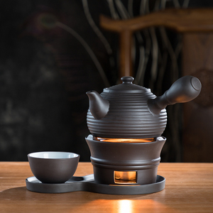 家用陶制温茶器蜡烛温茶炉陶瓷煮茶器复古原陶干烧台茶道零配侧把