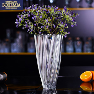 捷克水晶花瓶高档进口奢华欧式大号透明加厚插花现代玻璃大花瓶