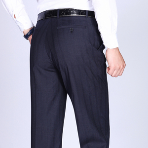 金盾西裤男中老年男士休闲男裤高腰深裆宽松亚麻裤商务免烫西装裤