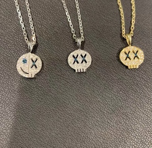 eyefunny 18k金钻x眼蓝钻骷髅太阳花笑脸字母项链吊坠