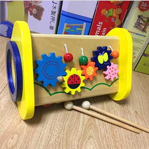 儿童手敲八音小木琴出口日本多功能敲鼓齿轮打击乐器组合益智玩具