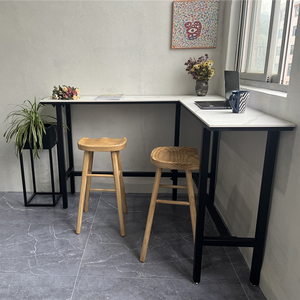 岩板阳台吧台桌 转角书桌高低脚家用靠窗创意l型学习写办公电脑桌