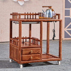 烫蜡茶车实木移动带轮茶台刺猬紫檀红木茶几中式小泡茶桌茶水架
