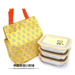 小黄人三层不锈钢饭盒儿童便当盒宝宝密封午餐盒韩国进口3P装包邮