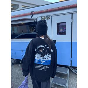 mikey韩代 独家印花alaska韩国正版宽松内加绒显瘦圆领卫衣