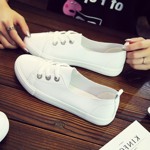 女2022春季新款百搭韩版原宿风薄底系带皮面女生白色帆布鞋乐一也