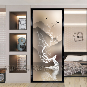简约艺术玻璃隔断客厅装饰玄关屏风磨砂钢化欧式背景墙透光抽象鹿