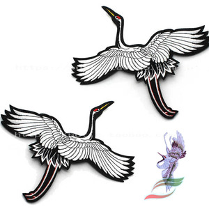 中国风仙鹤白鹤鹤舞刺绣绣花汉服戏服装饰布贴贴花背胶b478民族风