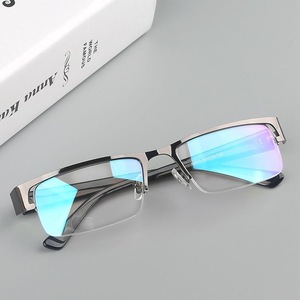 近视眼镜防蓝光防辐射眼镜护目镜平光镜0-600度金属黑框半框眼镜