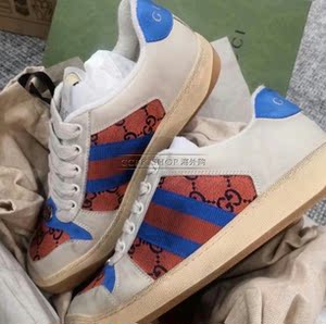 gucci/古奇 screener 蓝红条纹 做脏做旧 蓝尾 小脏鞋运动休闲鞋