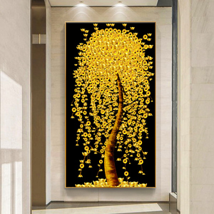 富贵发财树十字绣2021新款手工自己绣竖版玄关点贴钻钻石画黄金树
