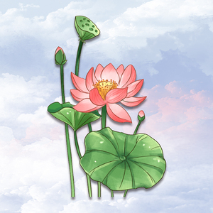 中国风热转印荷花印花简约荷叶t恤图案植物贴纸帆布包可熨烫烫画