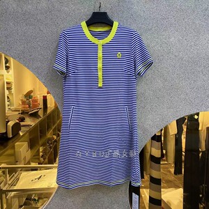菲玛掂221075正品女装2022夏季新款显瘦宽松条纹短袖中长款连衣裙