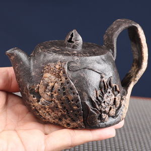 冰碛岩佛陀莲花天然随形石壶整石手工雕刻一体成型石茶壶浮雕茶壶