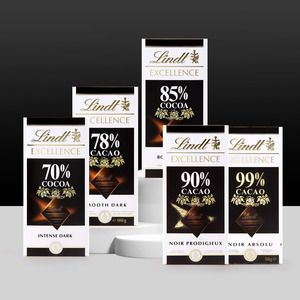 Lindt瑞士莲特醇可可黑巧克力排块70%78%85%90%99%进口网红零食团