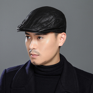 2020新款秋冬真皮帽子男休闲鸭舌帽前进帽单皮韩版中老年人绵羊皮