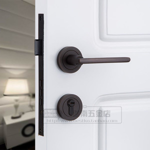 双山铜锁简约欧美式门锁室内仿古黑色门锁分体执手房门锁全铜门锁