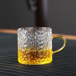 日式锤纹玻璃杯带把手小茶杯耐热品茗杯家用功夫茶杯茶具套装6只