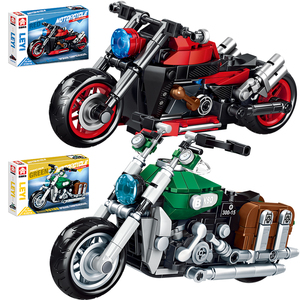 儿童益智力男孩拼装积木摩托车玩具小颗粒拼插机车跑车赛车模型